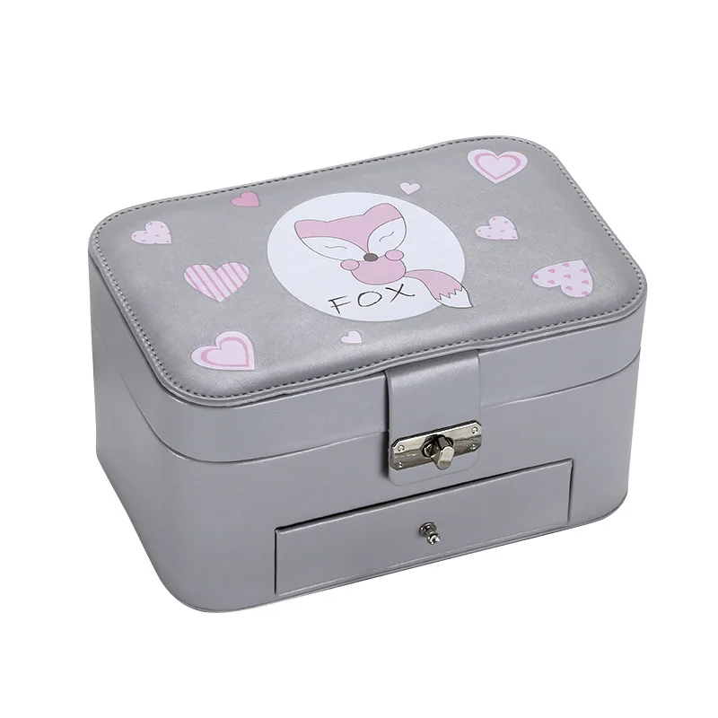 

cute cartoon print fashion women zipper jewelry box mini style leather Jewelry Storage Case for Home Travel girl gift 200805-38