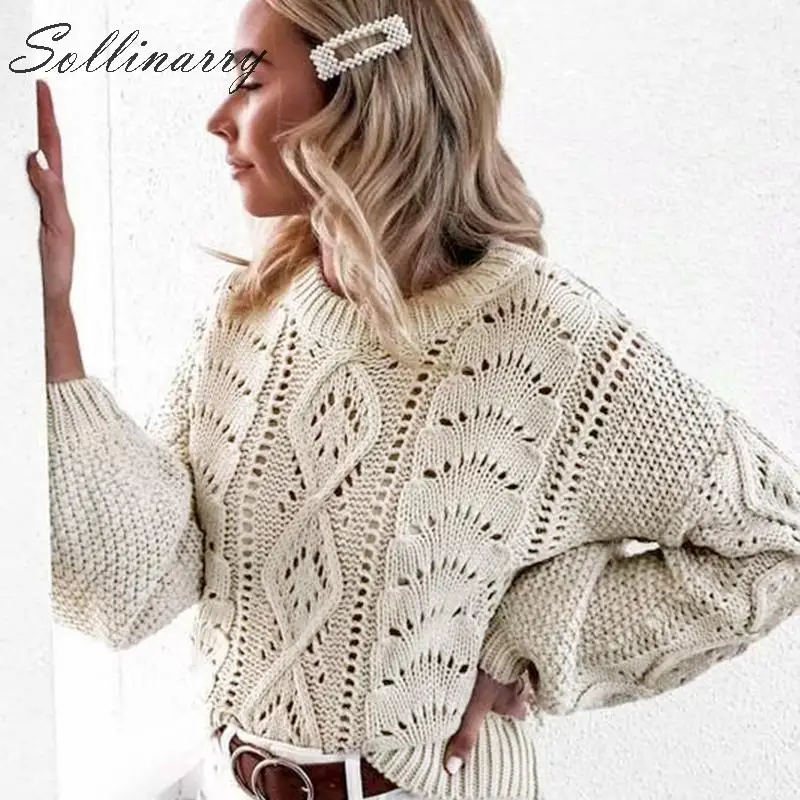 Sollinarry свободный шикарный свитер пуловер осень женские с длинным рукавом Зимние