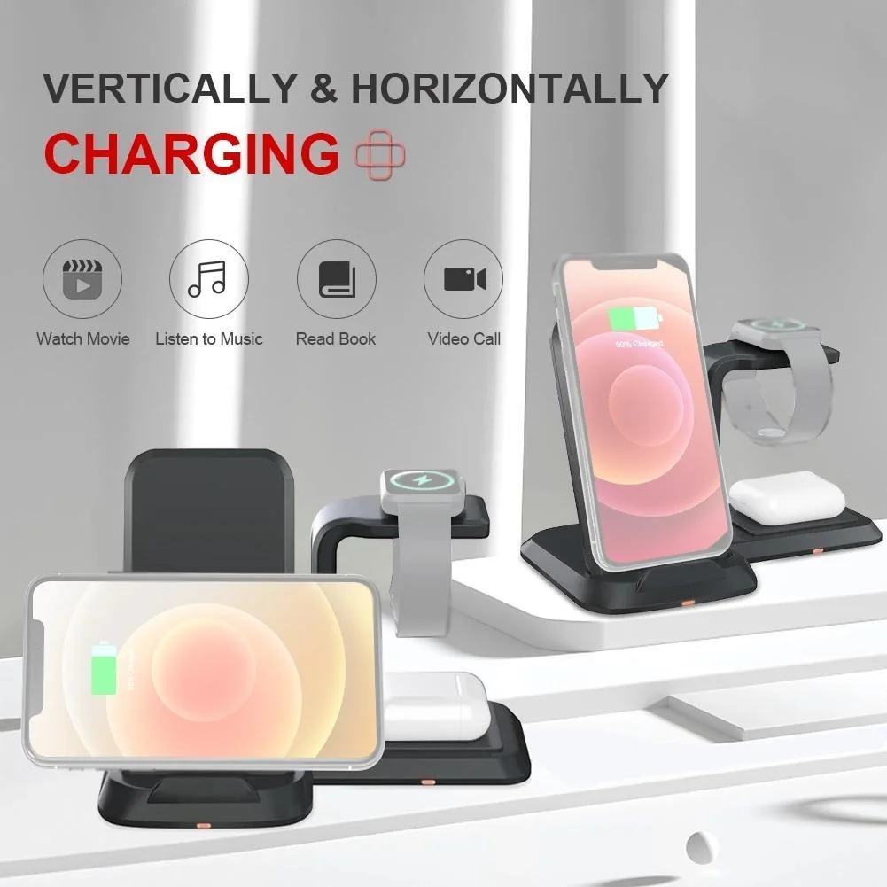 

3 in 1 Wireless Charging Station Dock Charger Stand for Samsung Watch Qi Fast Wireless Charger for Airpods with Led Switch