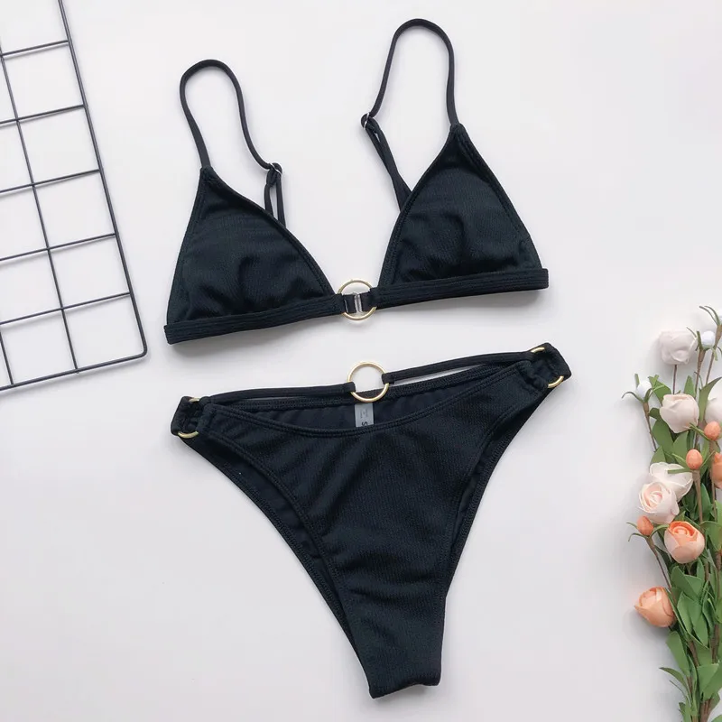

Micro bikinis 2020 mujer Solid triangle swimsuit female bathers two piece High cut bathing suit Ring sexy swimwear women biquini