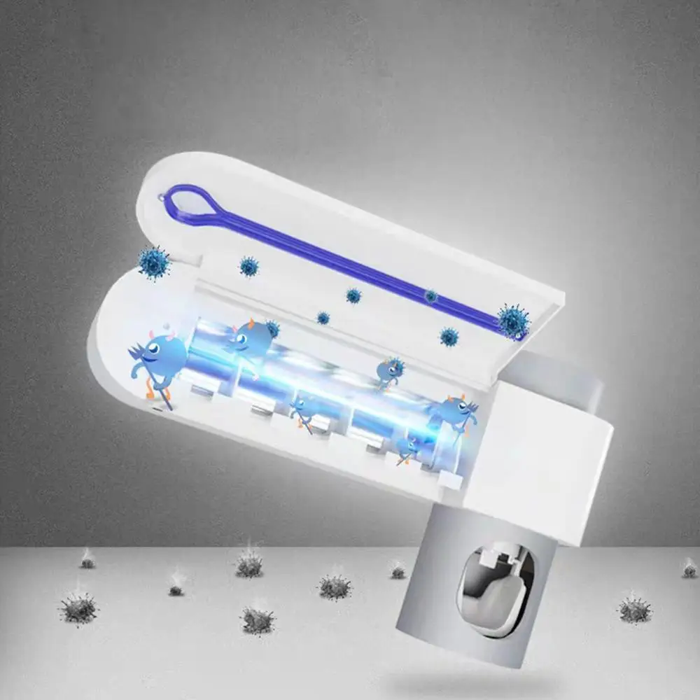 

5-cell Toothbrush Sanitizer UV Sterilization Self-adhesive Wall-mounted Toothbrush Holder with Toothpaste Dispenser