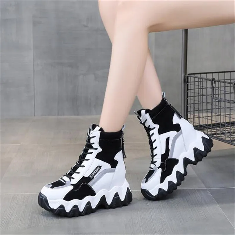 Spring Women Thick Sole Ankle Boots Autumn Luxury Platform Casual Boots Women's 8cm High Heels Wedge Boots Shoes Woman Sneakers images - 6