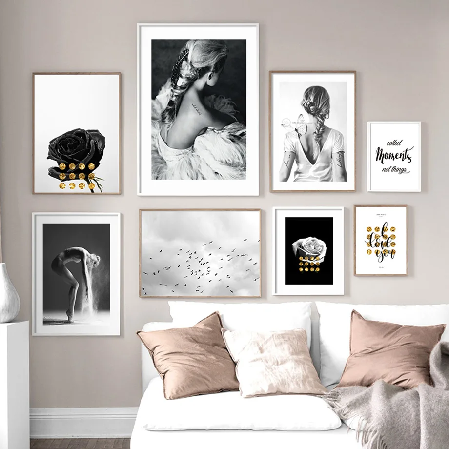 Черно белая татуировка для девочек танцевальная настенная Картина на холсте с