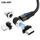 Магнитный usb-кабель USLION, кабель Micro usb для быстрой зарядки, Type-C, магнит, зарядный кабель для iPhone 11 Pro, XS Plus, Samsung, Xiaomi, usb c