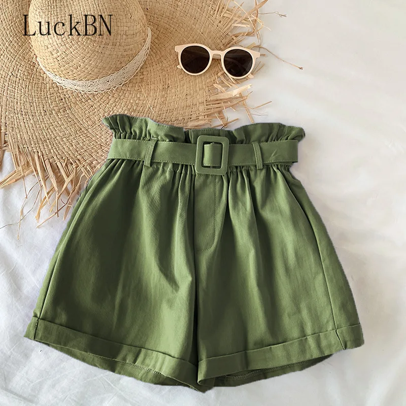 

2021 Summer Shorts Womens Clothing Fashion Casual Curling Flower Bud Wide Leg Shorts High Waist Slimming Casual Shorts with Belt