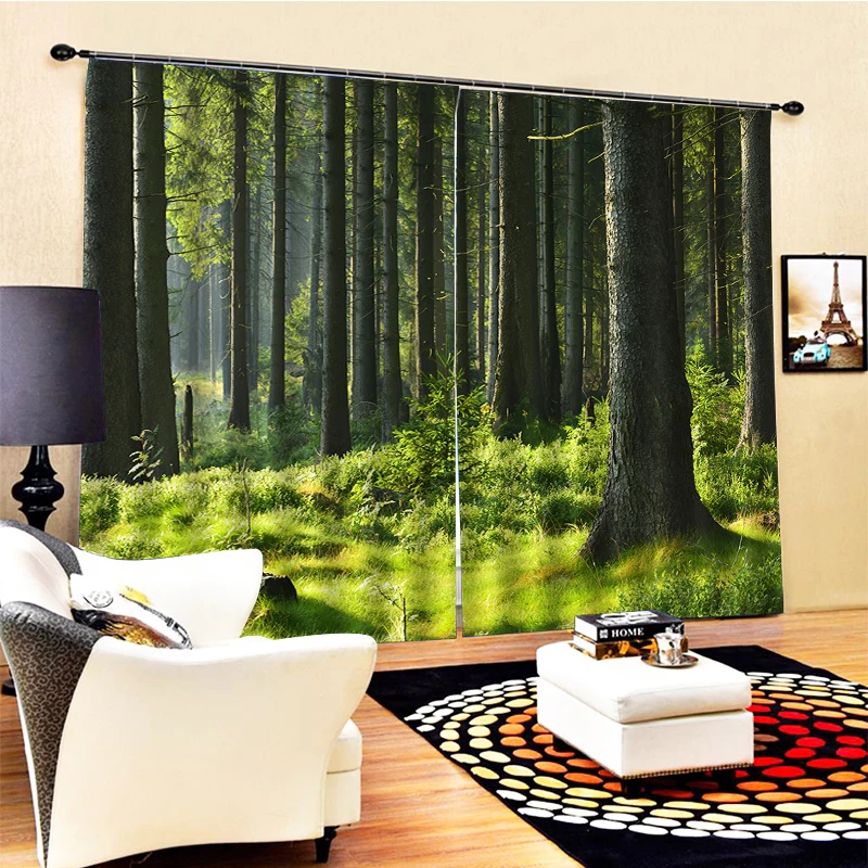 

Photo green forest Customized 3D Blackout Curtains Living Room Bedroom Hotel Window curtain Drapes Cortinas