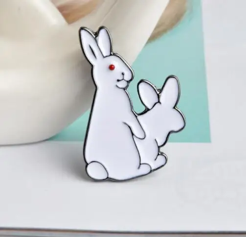 Белые кролики брошь злой животных Кролик эмаль металлическая пряжка булавка для