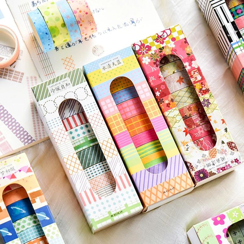 

10Pcs/Set Lattice Washi Tape Creative Stationery Washi Tape Set Simple Washitape Decoration Cute Masking Tape School Supplies