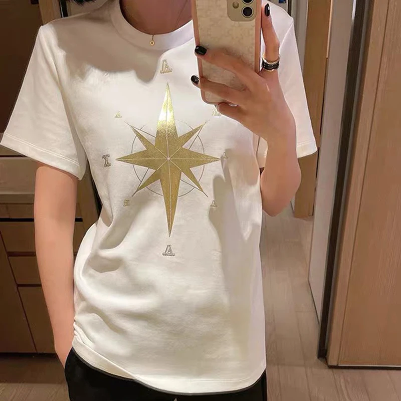 

Rowling Chic Overlapping star Graphic Tshirt Women Cotton Short Sleeve O Neck Shirts Vintage Streetwear Print Tees Casual Tops