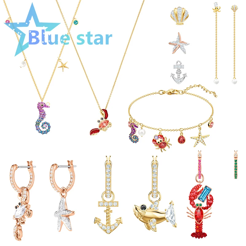 

Подарочный значок Swa на новый год 2022, Модный женский ювелирный магазин, ювелирные изделия, браслет с морскими элементами крабов, серьги с мор...