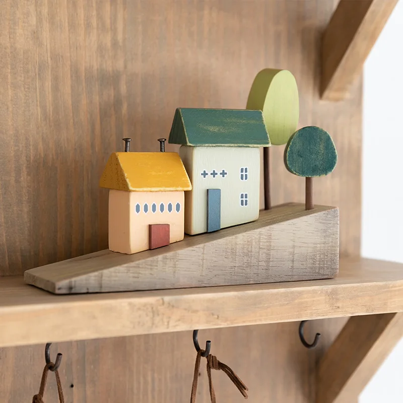 

Nordic Wooden House Ornaments Home Decoration Wood Architecture Cute Desk Miniature Craft Work Baby Kids Room Nursery Decor