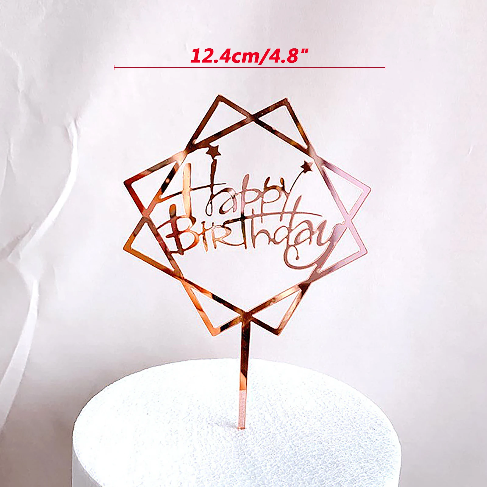 

New Colored Flowers Happy Birthday Cake Topper Golden Acrylic Birthday Party Dessert Decoration For Baby Shower Baking Supplies