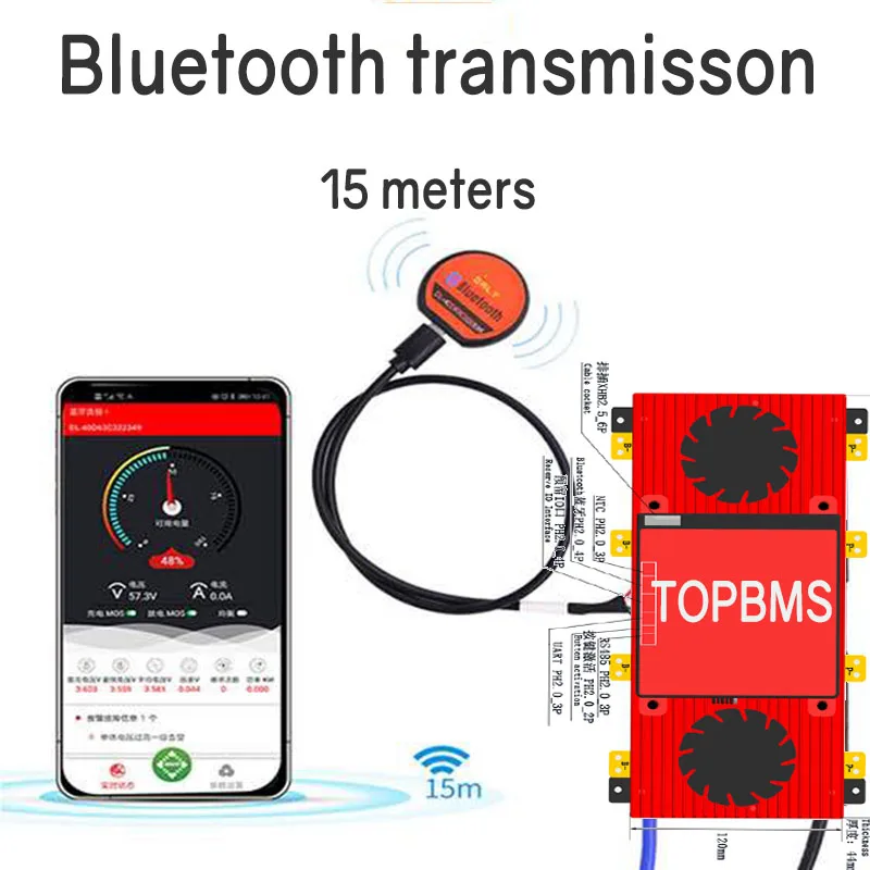 

3S-32S BMS bluetooth SOC Ampere Voltage Display 300A 400A 500A Cooling Fan for Lithium battery Solar storage energy forklift