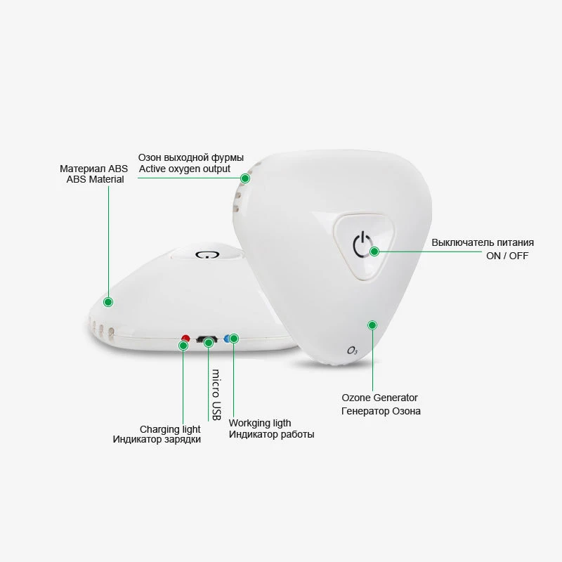 Портативный озоновый очиститель воздуха перезаряжаемый мини-usb для холодильника