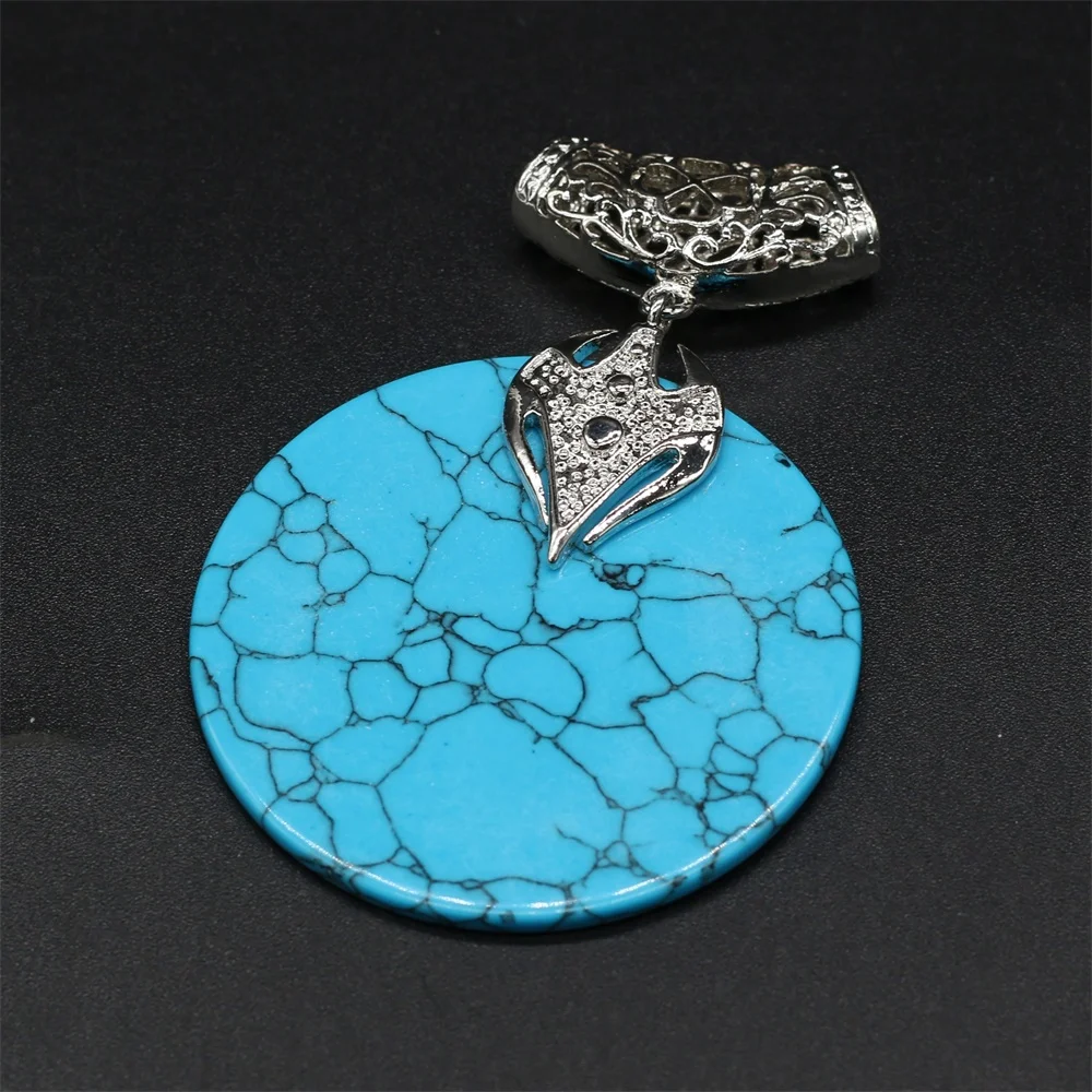 

Natural Agates Pendant Fashion Blue Turquoises Pendant Charms for Women Men Making DIY Jewelry Necklace Size 50x70mm
