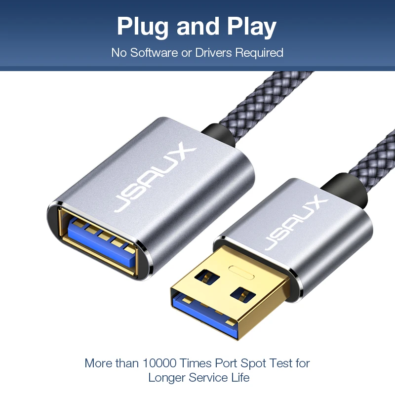 JSAUX USB 3.0 A Male to USB A Female Extension Cable for PS4 TV SSD, 5Gbps Data Transfer, USB Flash Drive, Keyboard - USB Extender Cord image 3