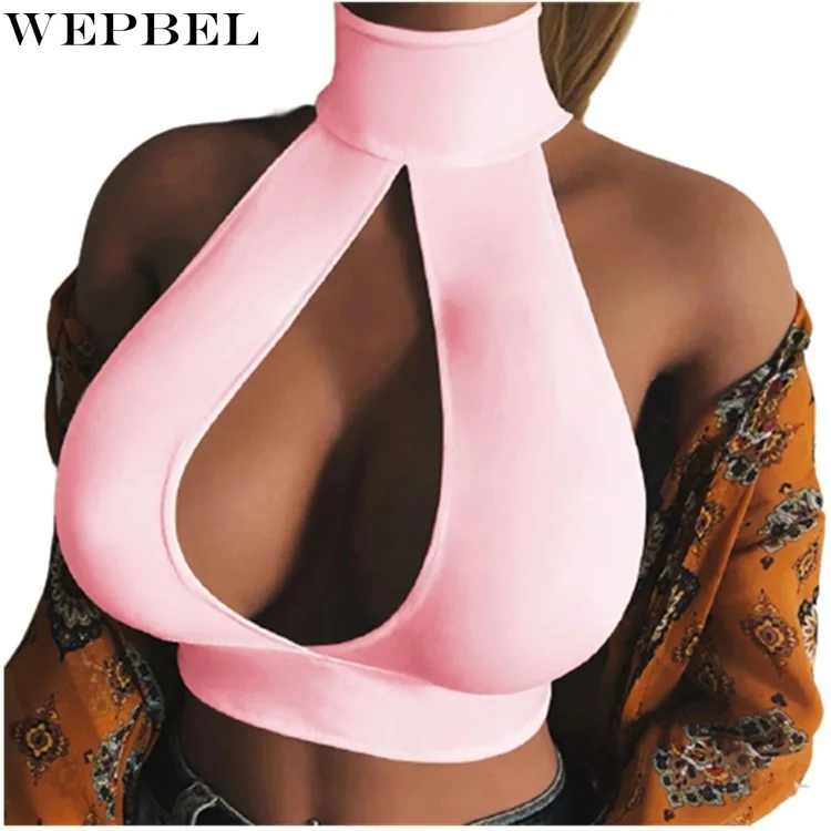 

WEPBEL Sexy Gathered Bra Tight Vest Turtleneck Halter Sleeveless Hollow Out Short Crop Top High Elastic Corset Sexy Lingerie