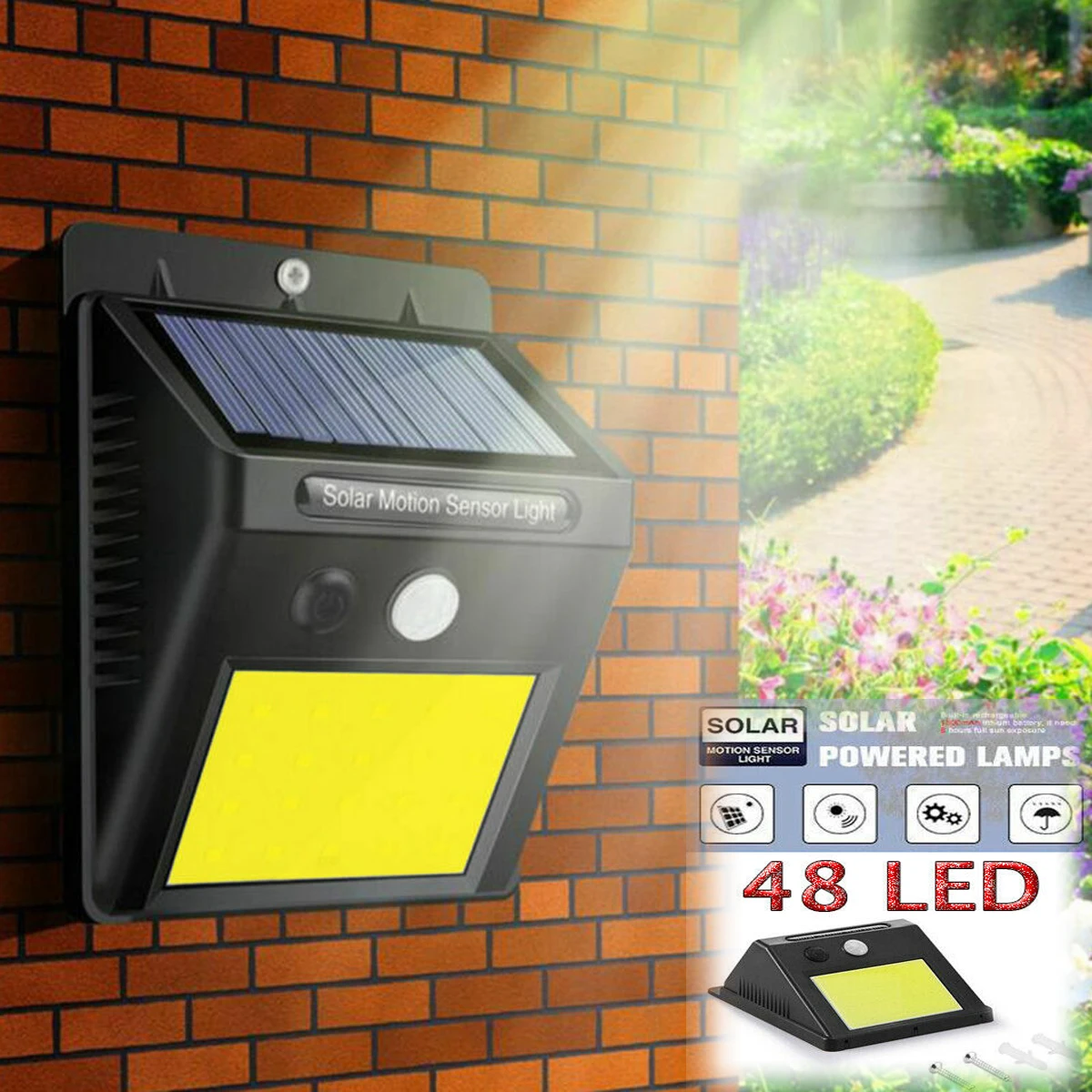 Уличная лампа на солнечной батарее с COB матрицей умный светильник ИК датчиком