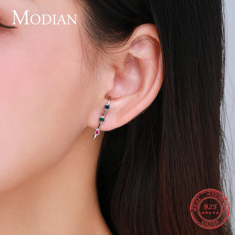 

Modian 2021 New 925 Sterling Silver Rainbow Colorful Crystal FashionStud Earrings For Women Girl Gold Color Fine Jewelry Arete