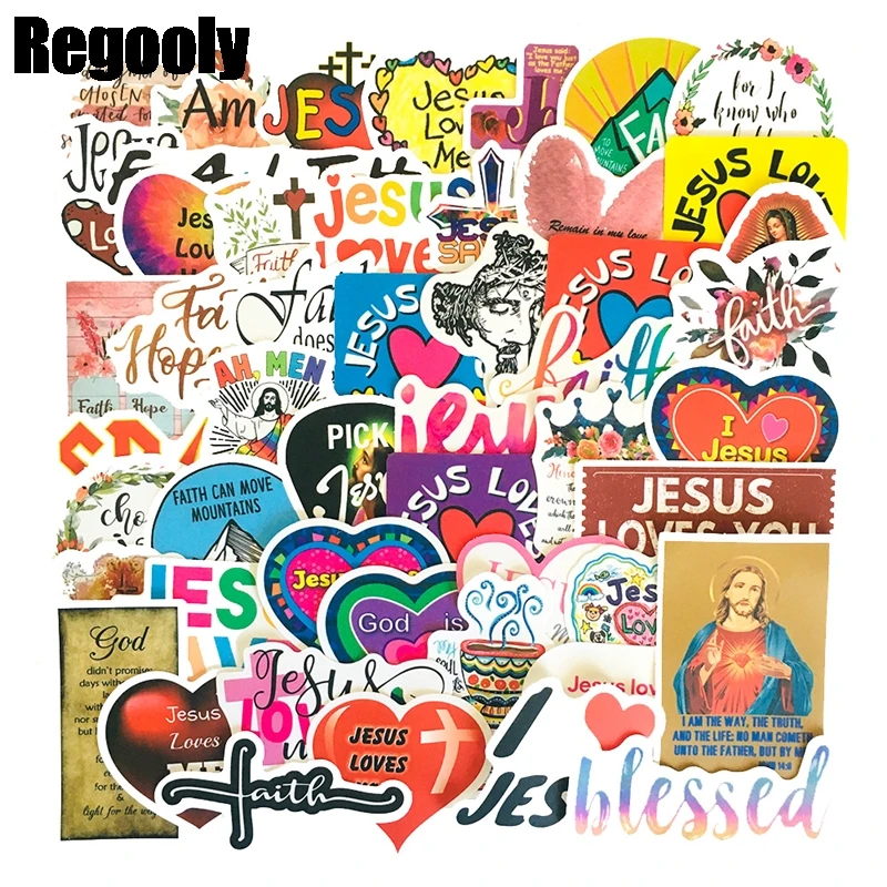 

50pcs Colorful Hand drawn Jesus letters Scrapbooking Stickers Packs Waterproof Skateboard Luggage Guitar decals pasters gifts