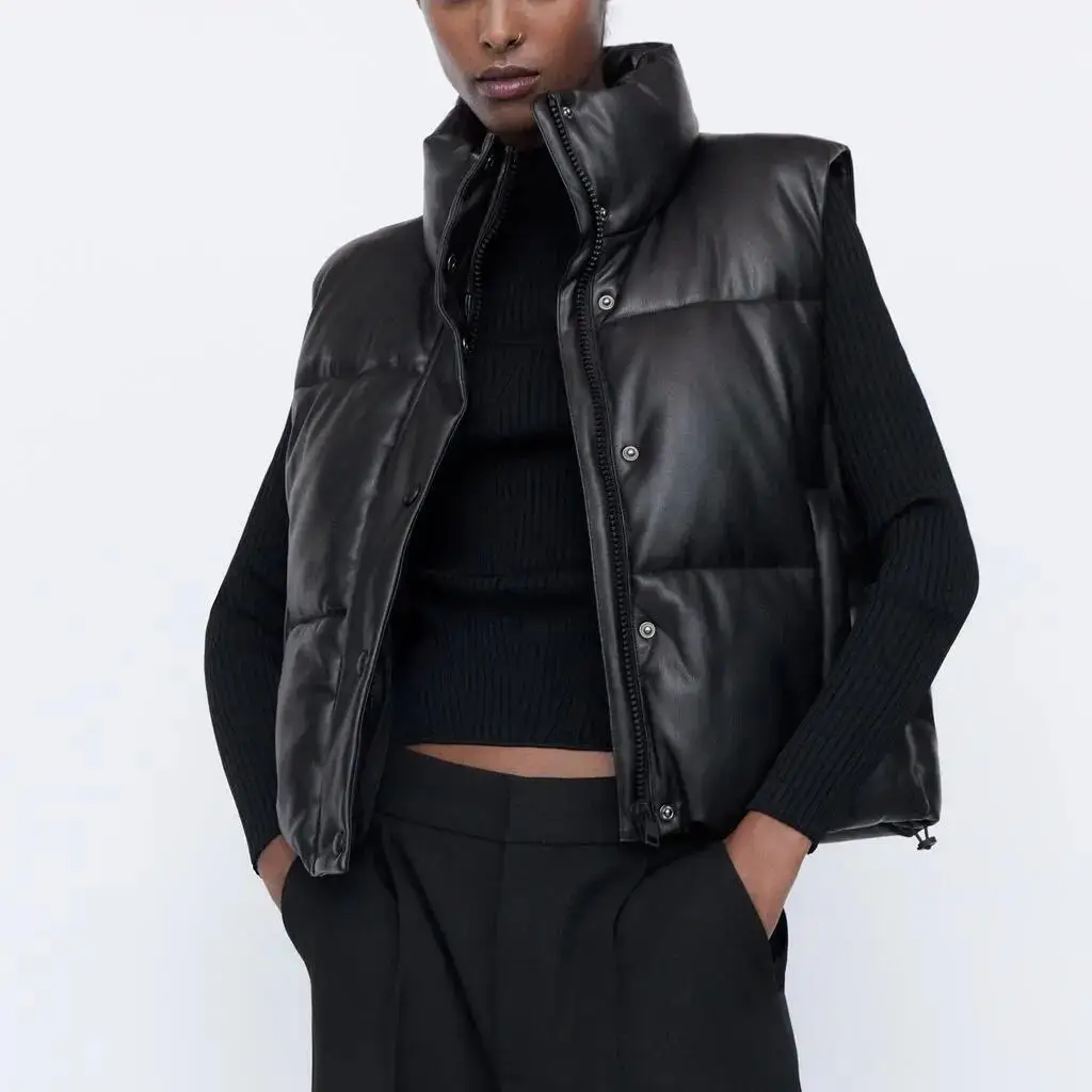 

Ladies Fashion Leather Waistcoat Short Vest Retro Sleeveless Women Jacket Street