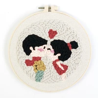 kissing lover punch needle embroidery kit beginner punch needle kit with adjustable hoop yarn burlap with pattern english manual