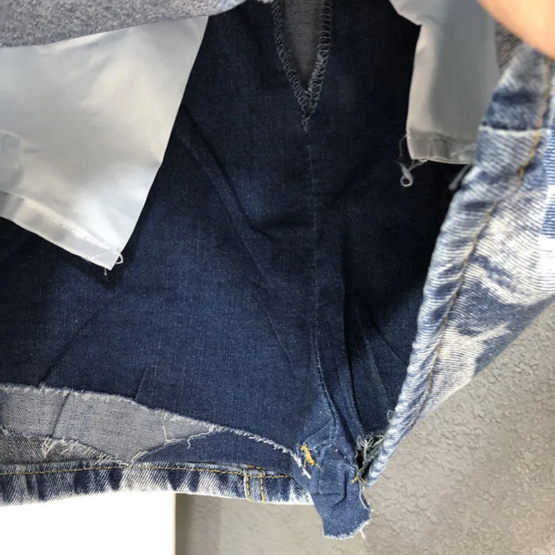 

CHICEVER Elegant Patchwork Hit Color Denim Skirt For Women High Waist A Line Mini Skirts Female Summer Fashion Clothing 2021 New