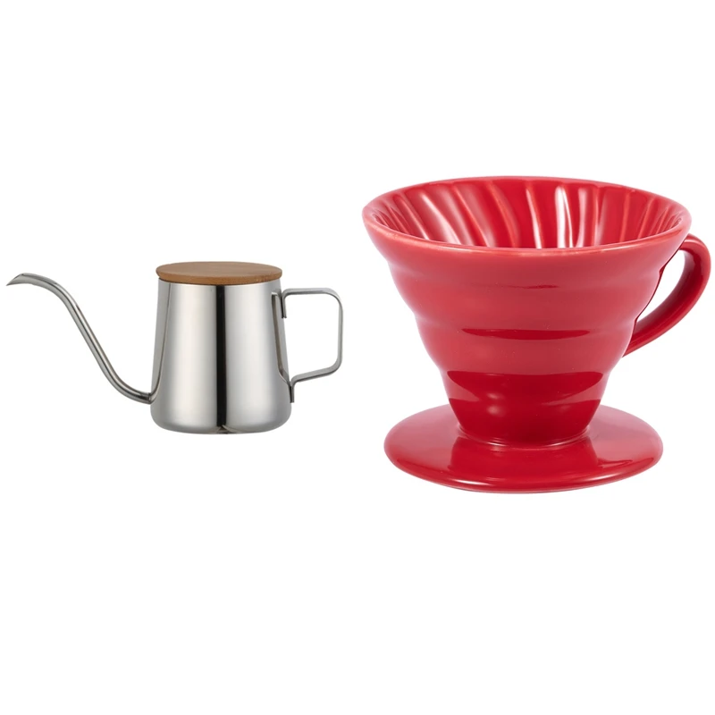 

Ceramic Coffee Dripper Drip Filter Cup & 250Ml Stainless Steel Teapot Drip Coffee Pot Long Narrow Spout Coffee Pot