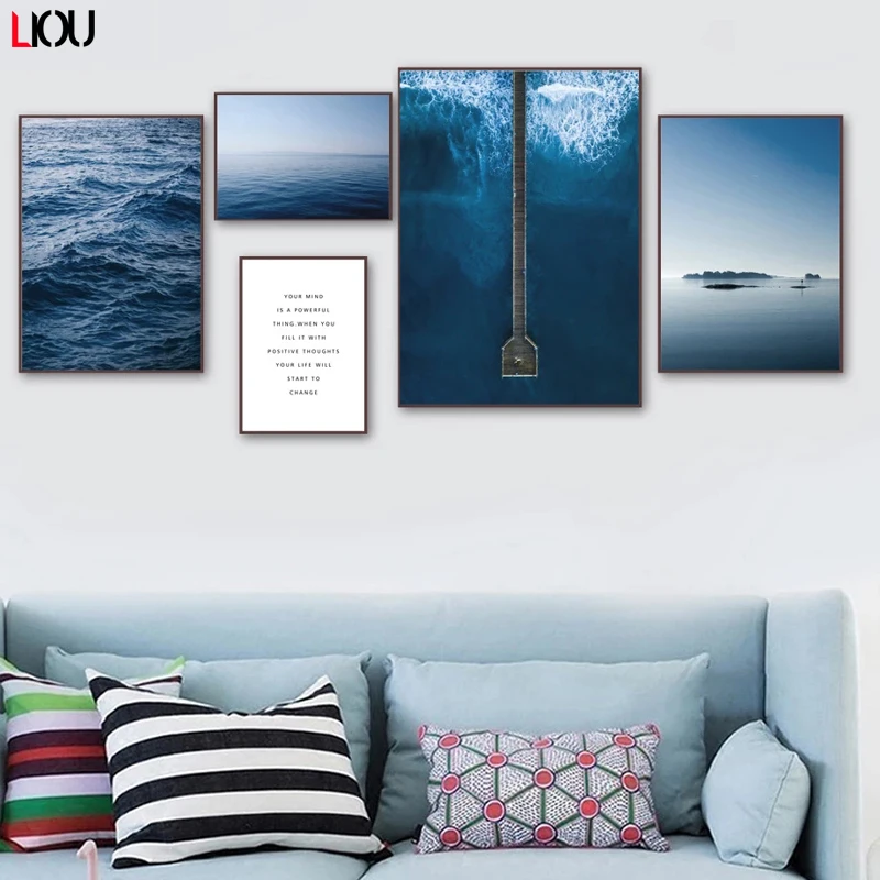 Картина на холсте в скандинавском стиле с рисунком морской волны | Дом и сад