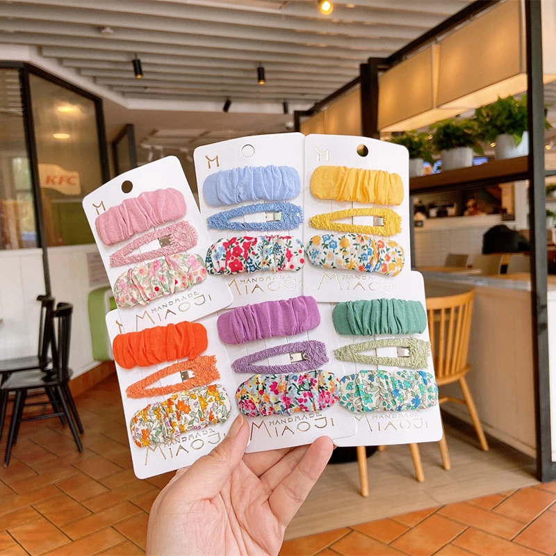 

3 Pcs New Fashion Children's Floral Fabric BB Clip Headdress Korean Sweet Girl Princess Colorful Fold Hairpins Hair Accessories