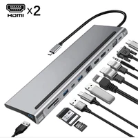 cable hub 12 in 1 type c to dual vgausb 3 0 hubpdrjmicro sdtf card dock adapter laptop docking stations up to 87w