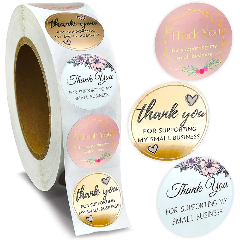 

500PCS/Roll Thank You for Supporting My Small Business Stickers Gold Foil Paper Sticker For Handmade Gift Seal Labels Stickers