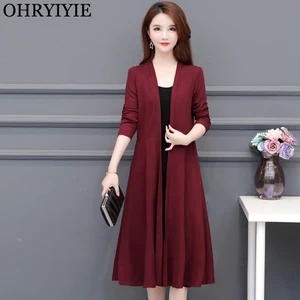 Длинный женский кардиган OHRYIYIE, повседневный плотный вязаный свитер большого размера 5XL 4XL на осень и зиму, Женское пальто 3XL