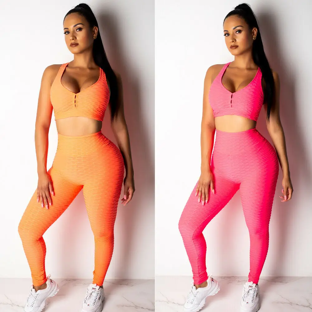 Женский спортивный комплект для фитнеса йоги однотонный повседневный бега