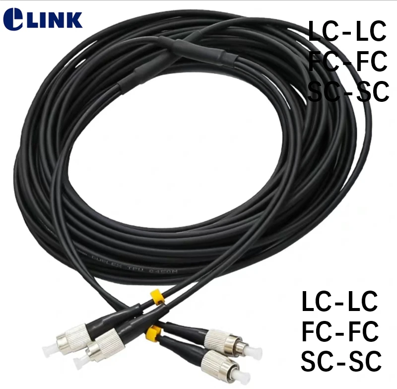 50mtr TPU Fiber optic Patchcord 3.0mm waterproof LC SC FC 2 core Armored patch lead OM3 MM Outdoor Singlemode FTTA jumper SM DX