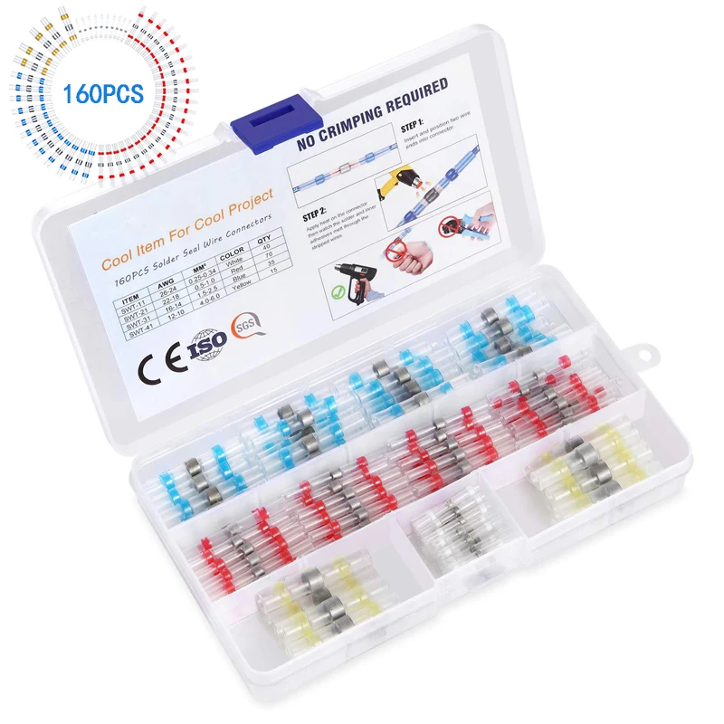 

160 шт., термоусадочные стыковые соединители для проводов