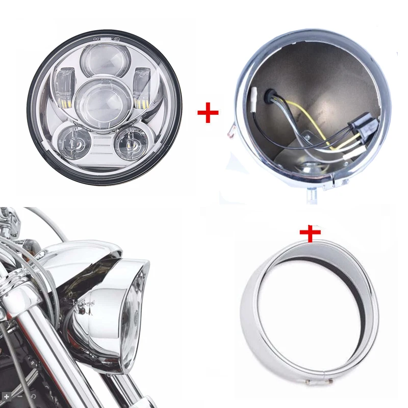 silver set 2 Мотоцикл 5-3/" светодиодный круглый налобный фонарь для Harley Sportster 1200 XL хром 5,75 дюймов H4 светодиодный налобный фонарь для мотоцикла - Цвет: silver set 2