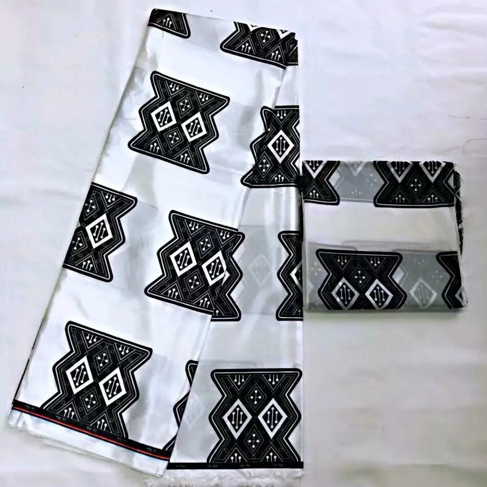 

african wax pattern print satin silk stretch fabric for dress creative Digital print wax satin silk fabric 4 yards +2yard m0020