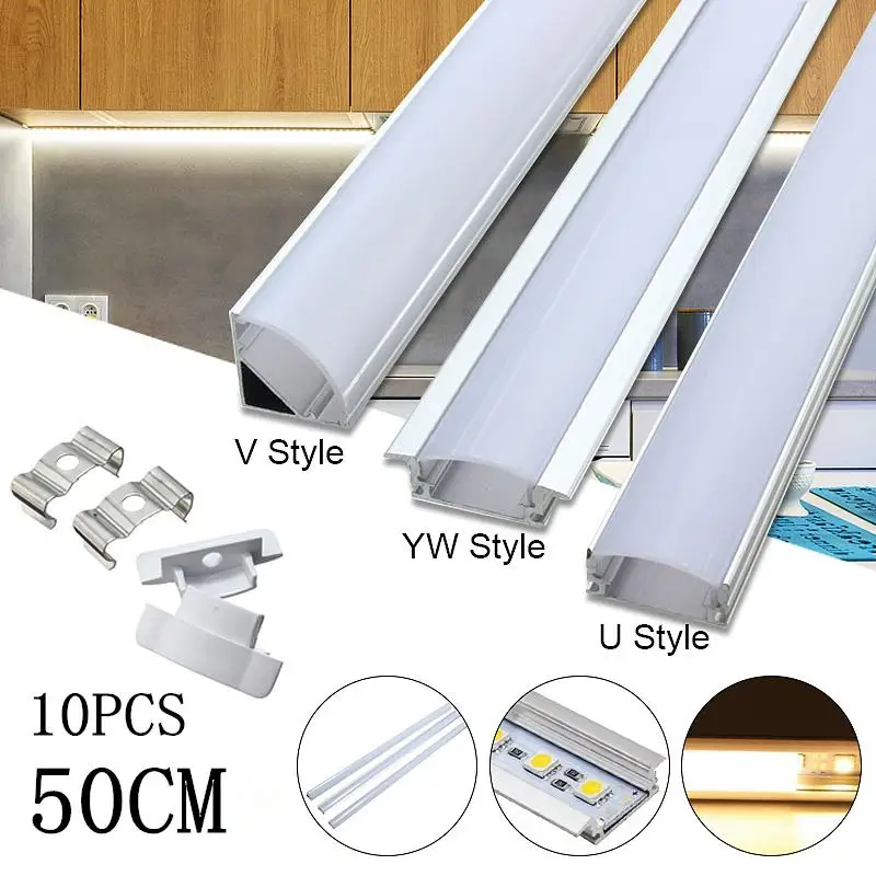 

10PCS 30/50cm LED Bar Lights Aluminum Channel Holder Cover End Up Lighting Accessories U/V/YW-Style Shaped For LED Strip Light
