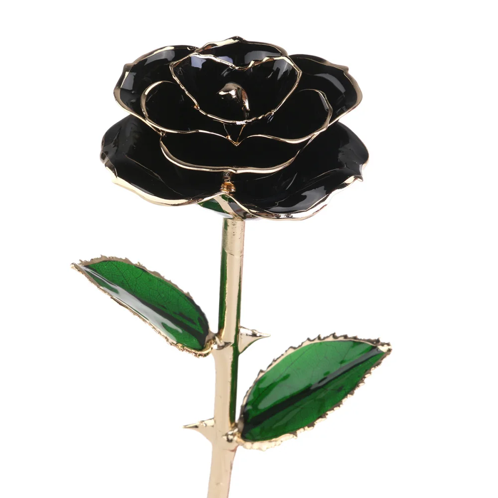 

Blooming Lacquered 24K Gold Roses Plated Real Rose Birthday Valentine's Day Anniversary Gift with Souvenir Bag (Black)