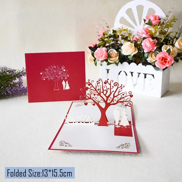 Love 3D Pop UP Cards Valentines Day Gift Postcard with Envelope Stickers Wedding Invitation Greeting Cards Anniversary for Her - Цвет: Wedding invitation