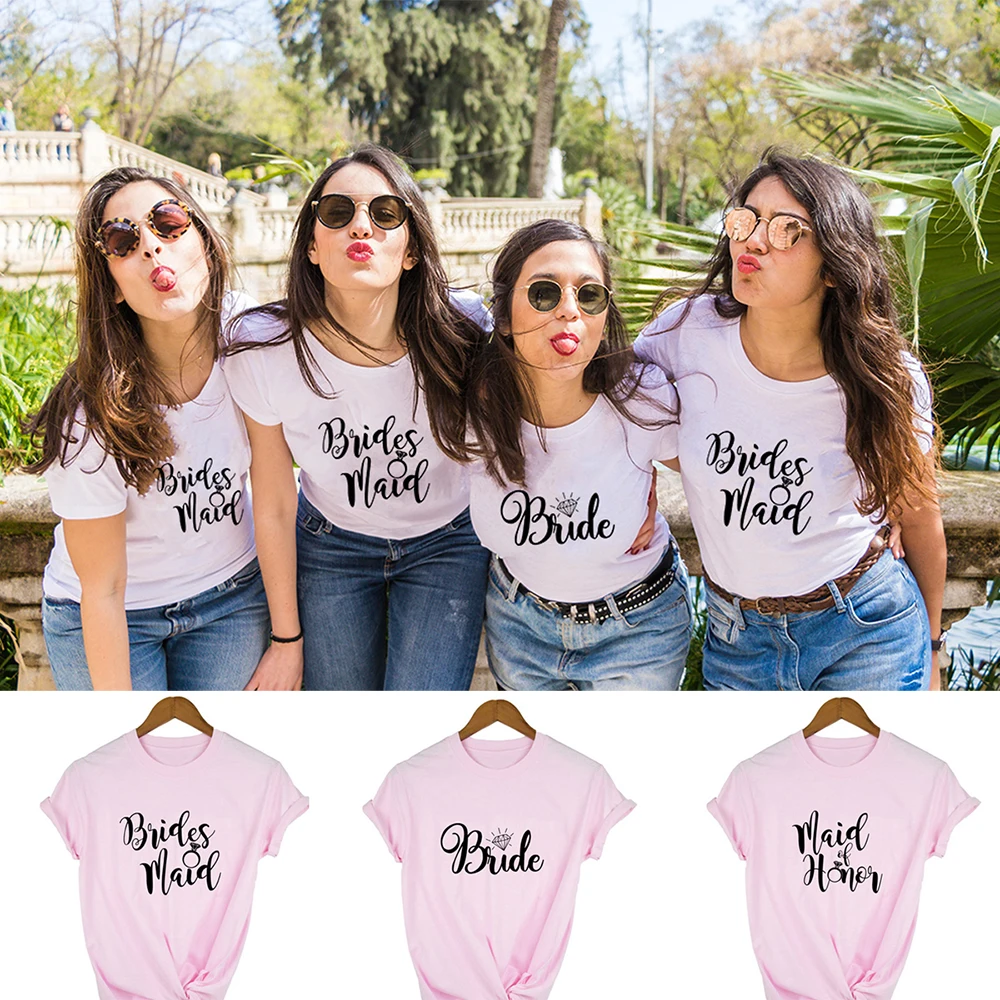 

Women T-shirt Casual Wedding Female Tops Tees Camisetas Mujer Bride Bachelorette Party Brides Team Maid of Honor Summer