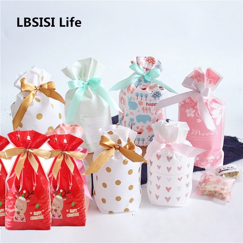 LBSISI жизнь 50/100 шт мешки для печенья, конфет Рождественский подарок сумки закуски с нугой и PE Пластик сумка-кисет День рождения свадьба