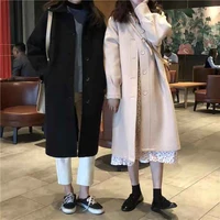 womens long coat korean preppy style retro versatile windbreaker casual warm woolen winter 2021 woman black oversize coat