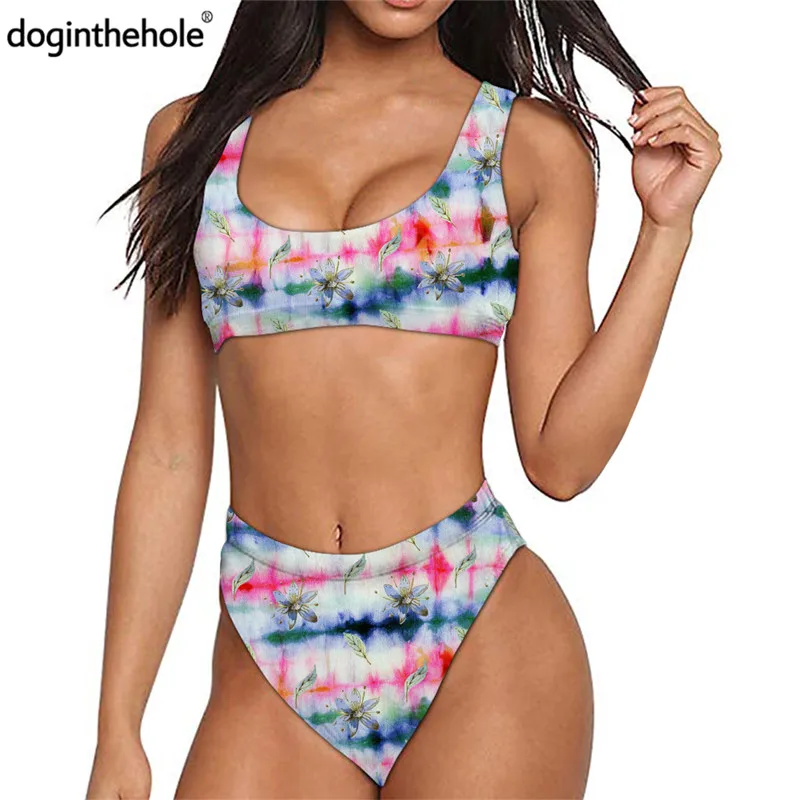 

Phayon Polyester Elastic Women Push Up Sport Bikini Vintage Tie Dye Floral Print Summer Fashion Beach Swimming Suit mujer