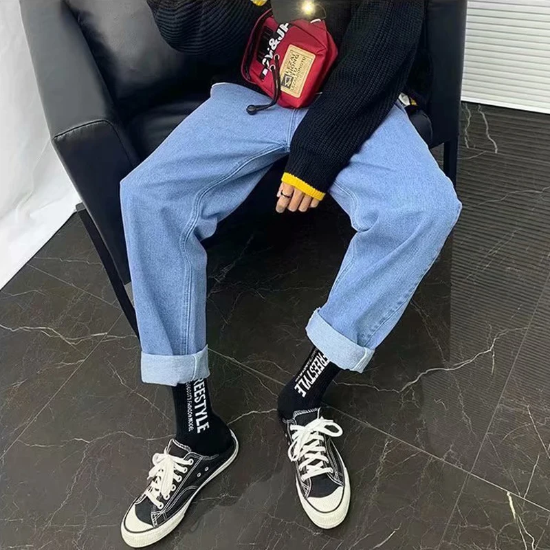 JDDTON Для Мужчин's джинсы прямые брюки с эластичным поясом для подростков