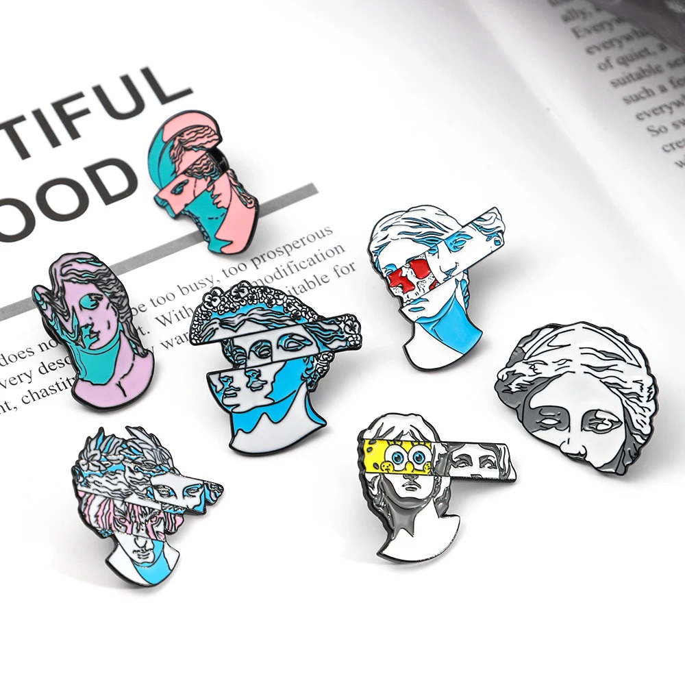 Синий цветок статуя волос эмаль Pin классические броши булавки на лацкан для