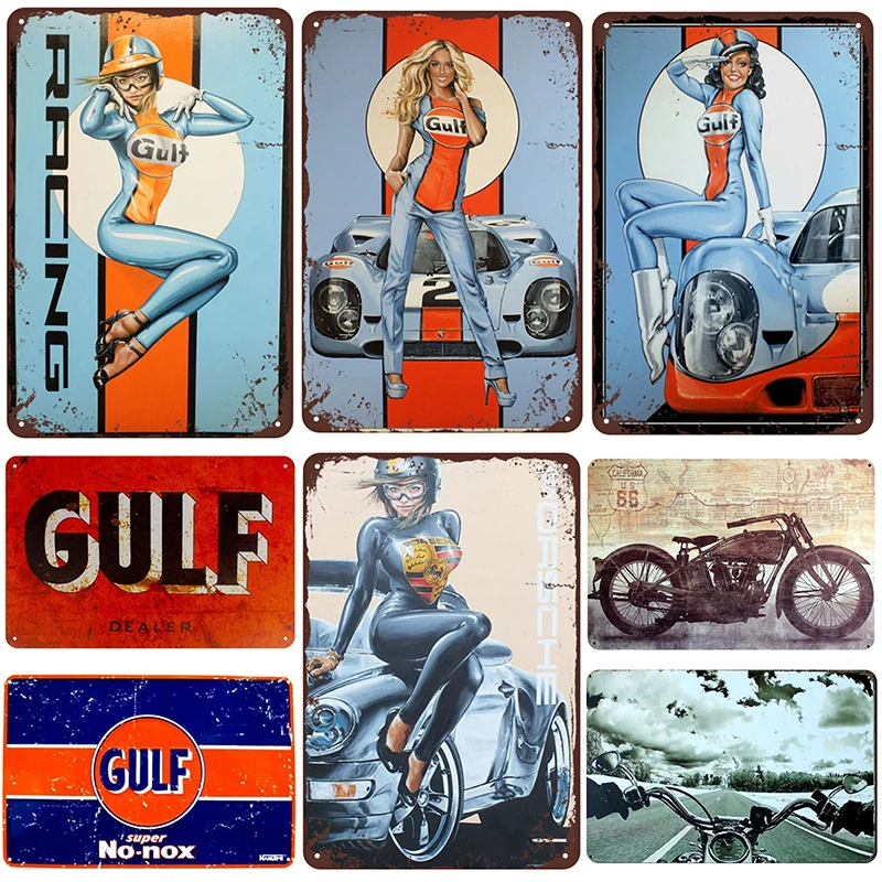 

Vintage Shabby Metal Tin Sign Gulf Plaque Metal Vintage Pub Pin Up Funny Tin Sign Wall Decor for Bar Pub Club Plates Signs