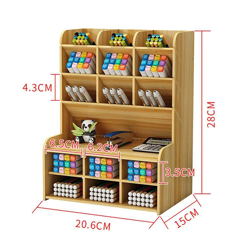 

Pencil Organizer Multi-function Wooden Desktop Pen Holder Office School Stationery Storage Stand Case Desk Pen