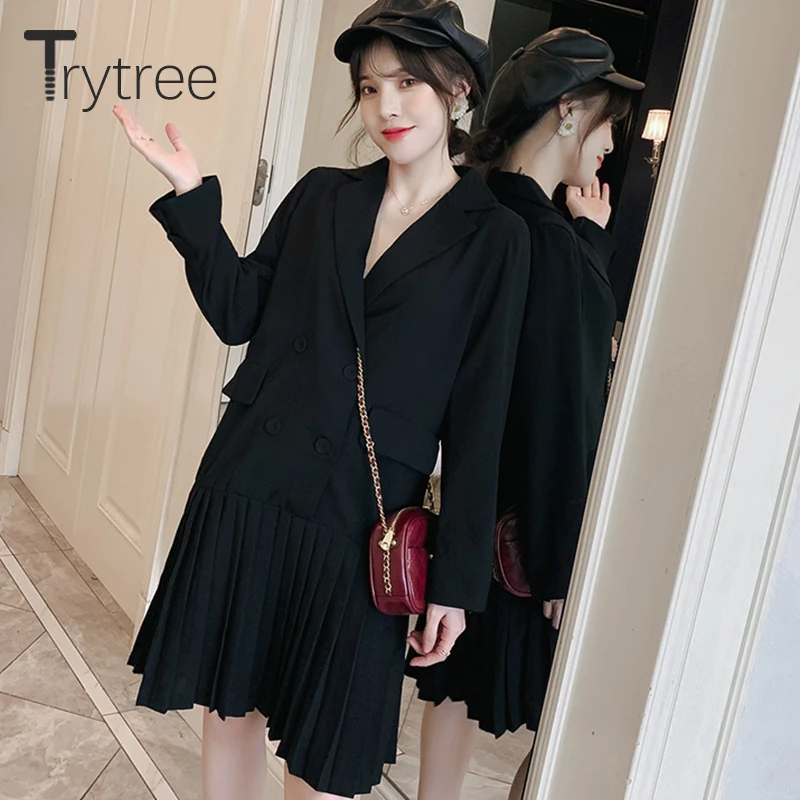 Осень зима 2020 женское повседневное пальто Trytree двубортное приталенное офисное